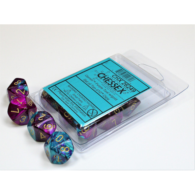 Gemini Black-Shell/white Set of Ten d10s