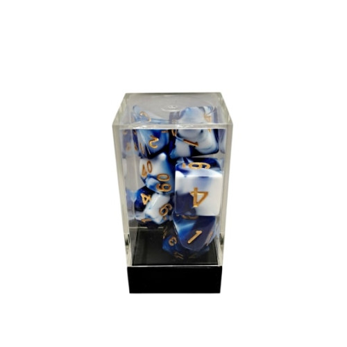 Dual Blue-White/Gold Polyhedral 7-Die Set