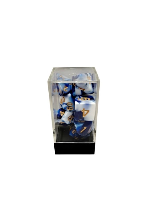Dual Blue-White/Gold Polyhedral 7-Die Set
