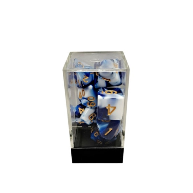 Dual Blue-White/Gold Polyhedral 7-Die Set